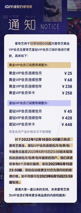 爱奇艺VIP会员调价 黄金VIP会员连续包年涨至238元